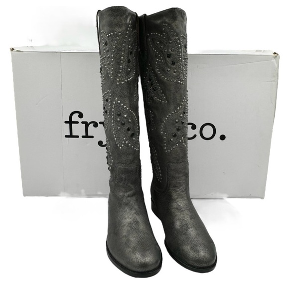 FRYE & CO Pewter Phoenix Tall Leather Womens Boots‎  Color Pewter  Size 6  NWT - Picture 3 of 10